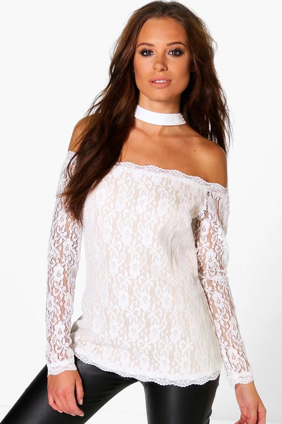 Caroline Choker Lace Bardot Top